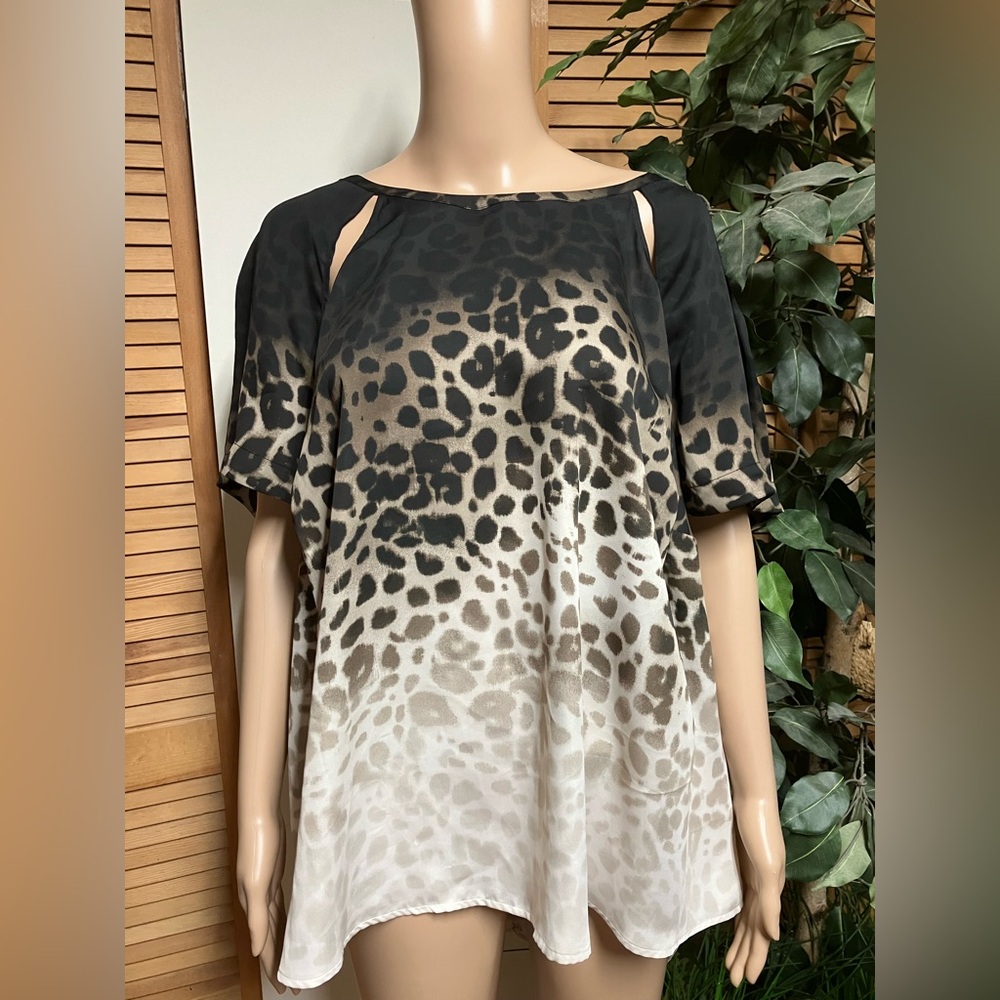 Jennifer Lopez Black and Brown Animal Print Blouse